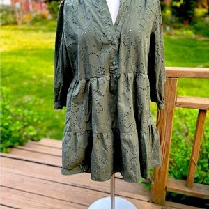 Zara Hunter Green Eyelet Dress